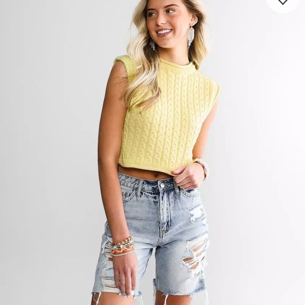 Yellow Cable Knit Sleeveless Top